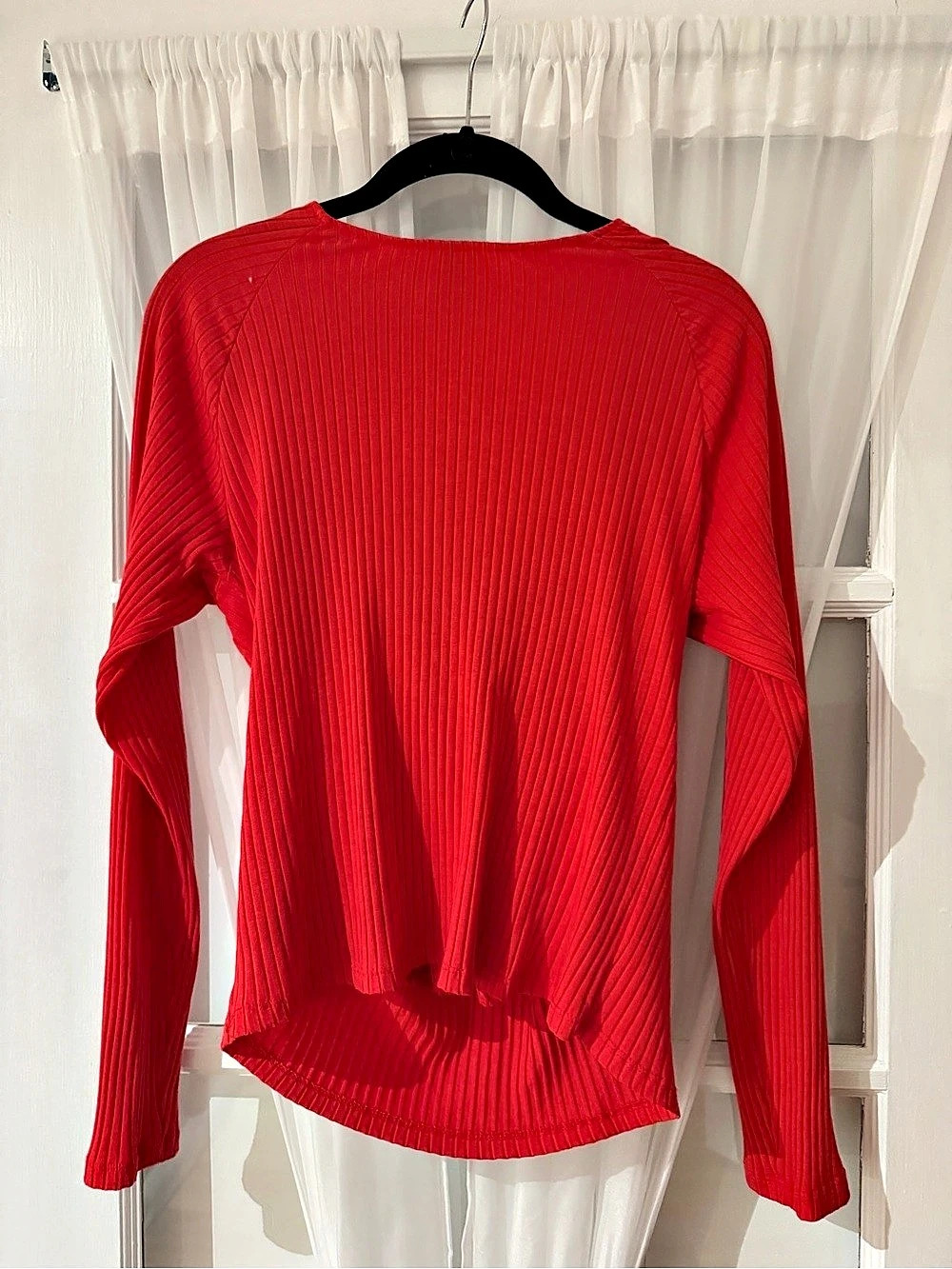 Universal Thread Ribbed Wrap-Front Long Sleeve Top Red Large - Picture 4 of 6